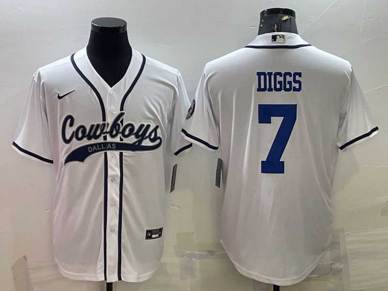 Mens Dallas Cowboys #7 Trevon Diggs White With Patch Cool Base Stitched Baseball Jersey